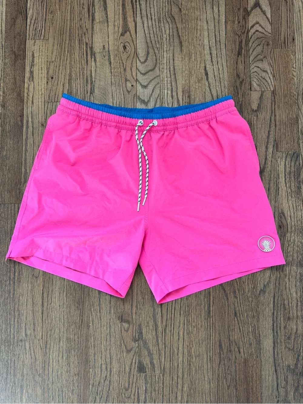 chubbies Hot Pink Swim Trunks with Blue Waistband